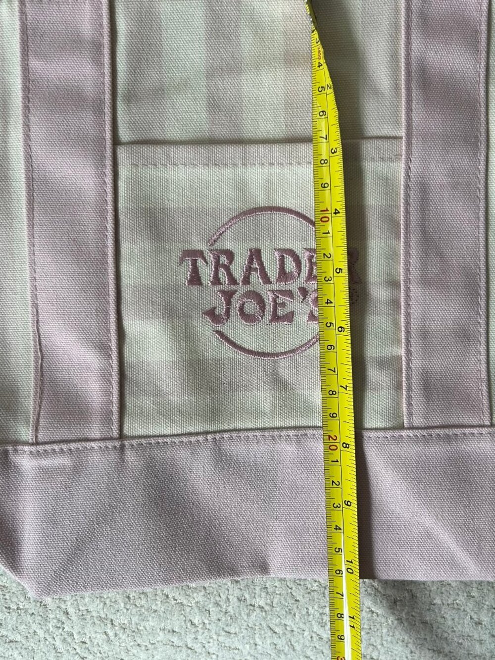 Trader Joe's Set of 2 Striped Mini Canvas Tote Bags Pink & Mint NWT - Picture 7 of 7